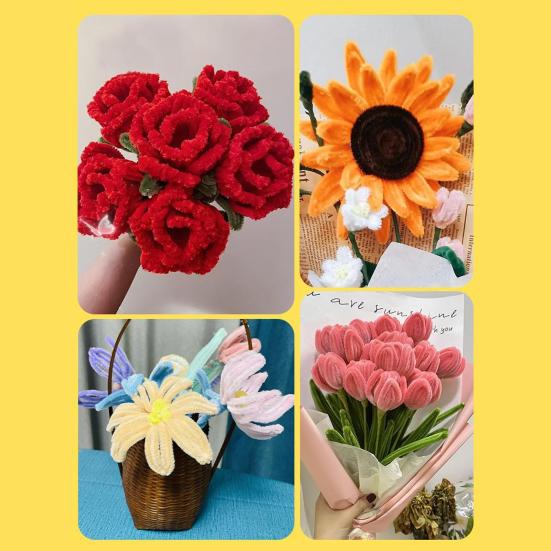 Pipe Cleaners Set for Crafts Pipe Cleaners Bouquets DIY Kit Pipe Cleaners Flowers Making Accessories Set for Greeting Cards Party Decorations