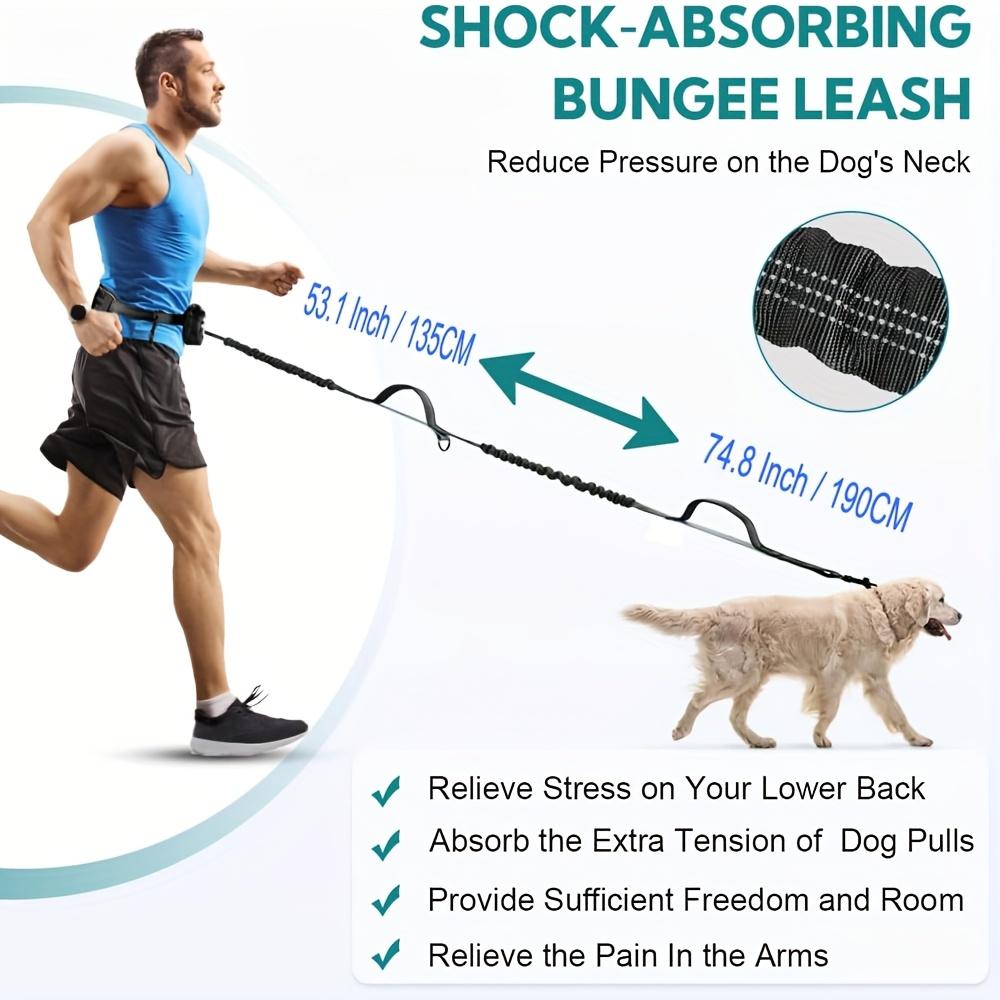Heavy Duty Hands Free Dog Leash with Waist Belt & Zipper Pouch, Shock Absorbing Bungee Reflective Leash for Small Medium Large