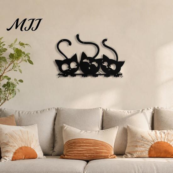Bedroom Wall Hanging Art Metal Black Cat Art, Cartoon Kitten Silhouette Decoration, Decorative Iron Sign Sculpture for Lovers, Minimalist Room Living