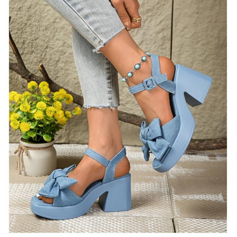 Fashion 2025 Summer Women's Fashion Sandals Platform Bow Tie Buckle Strap Dress Sandals Chunky High Heel Shoes for Casual Party Outfits