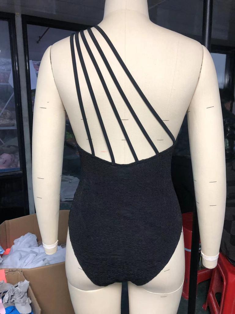Eine Schulter Frauen Ein Stück Badeanzug Schwarz Weibliche Bademode Retro Schwimmen Anzug Bandage Badeanzug Bademode