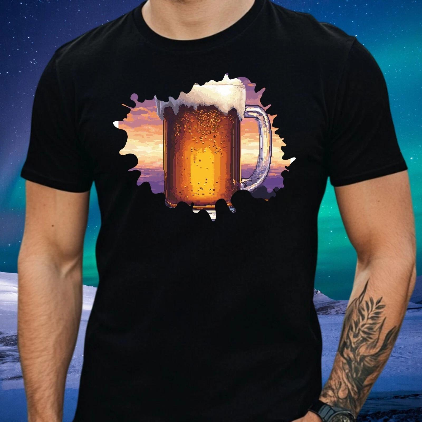 T-Shirt Herren Bier Pixel Art Motiv Baumwolle Größe XS bis 5XL S