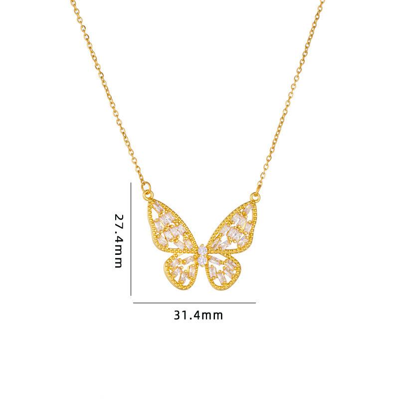 Simple Round Butterfly Zircon Pendant Necklace Stainless Steel Fashion Geometric Choker Jewelry Party Gifts For Women Girls
