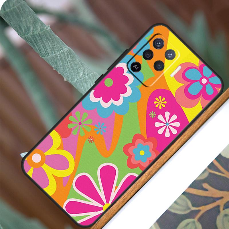 Groovy Flowers Hippie Bohemian For OPPO A53S A57S A54S A38 A78 A58 A79 A15 A17 A77 A16 A76 A96 A52 A72 A5 A9 A94 A74 Case