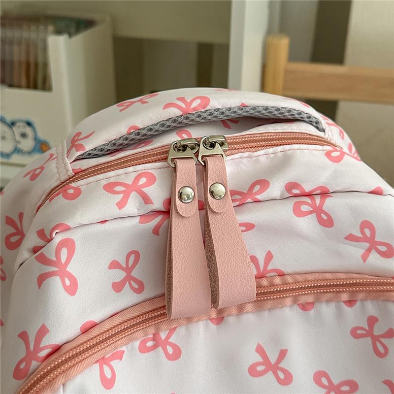 Cute Bow Print Backpack for Women Lightweight Casual Daypack Travel School Bag with Multi Pockets