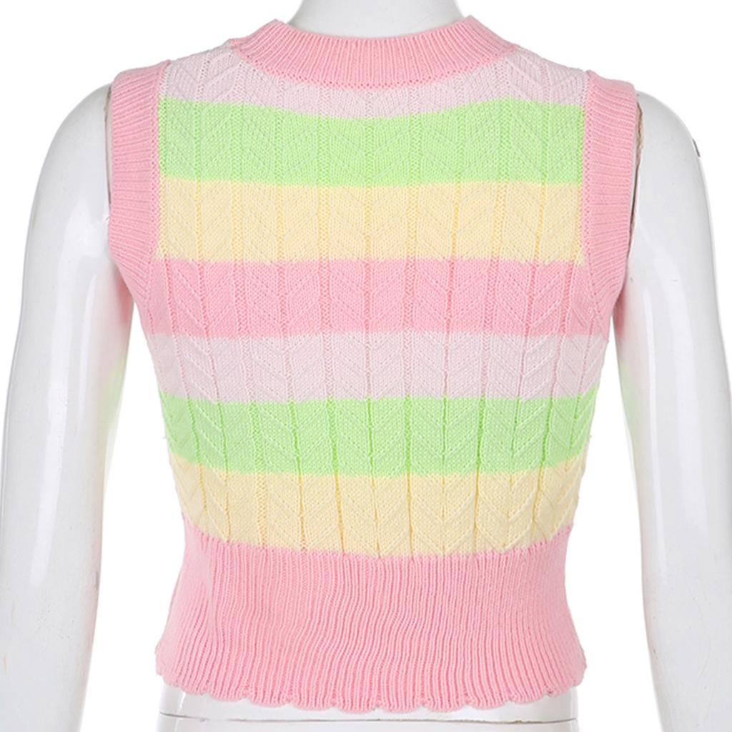 New Women's Color Striped Vest Knitted Sweater in and Winter