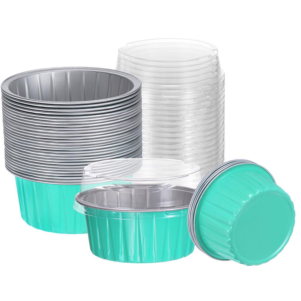 100Pcs Baking Cups with Lids Aluminum Foil Liners Mini Disposable Containers Cups Holders Cases Boxes Pans for Dessert Wedding