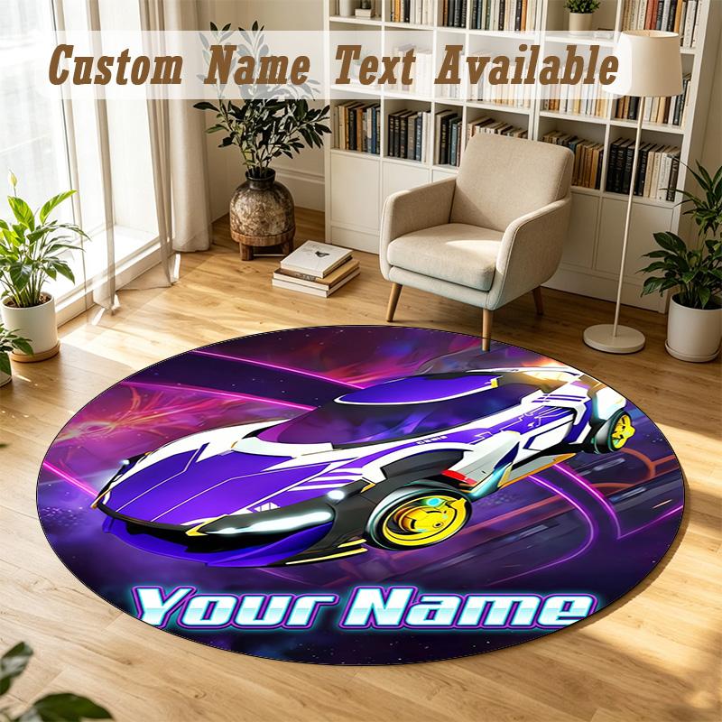 Round Rug Custom NameRocket League Pattern Non Slip Carpet Home Floor Decor