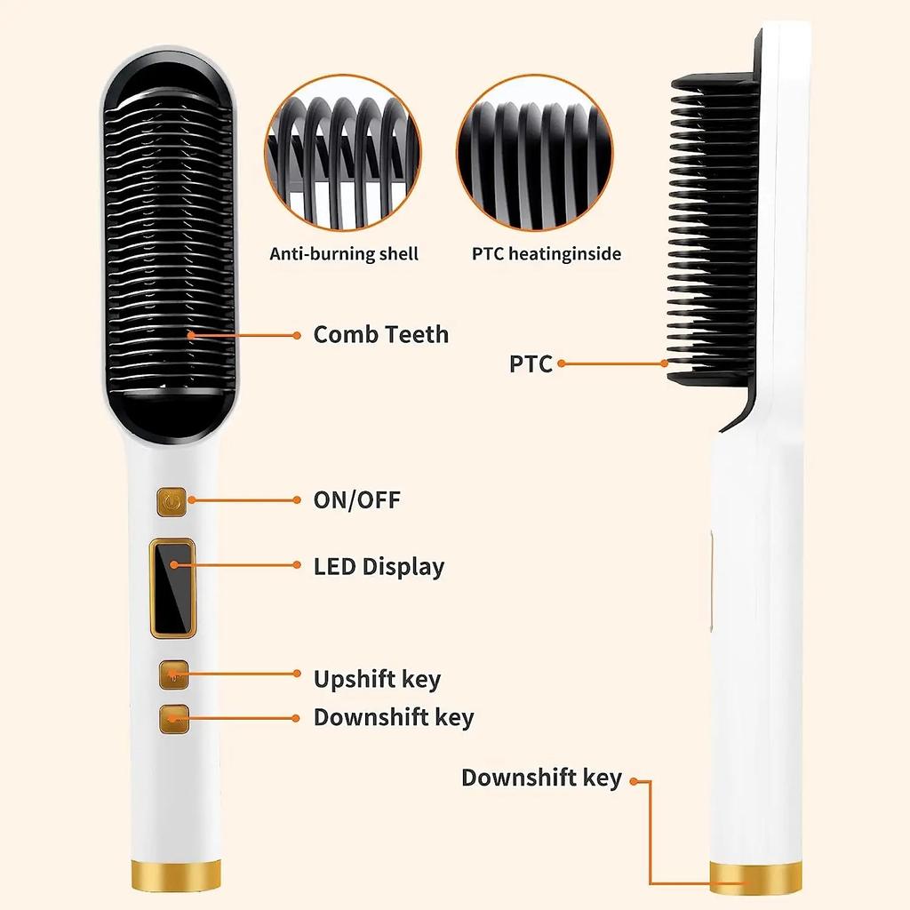 Hair Straightener Brush Anti-Scald Ionic Hair Straightener Comb LED Screen Fast Heating Straightening Brush Women Hairstyle Tool