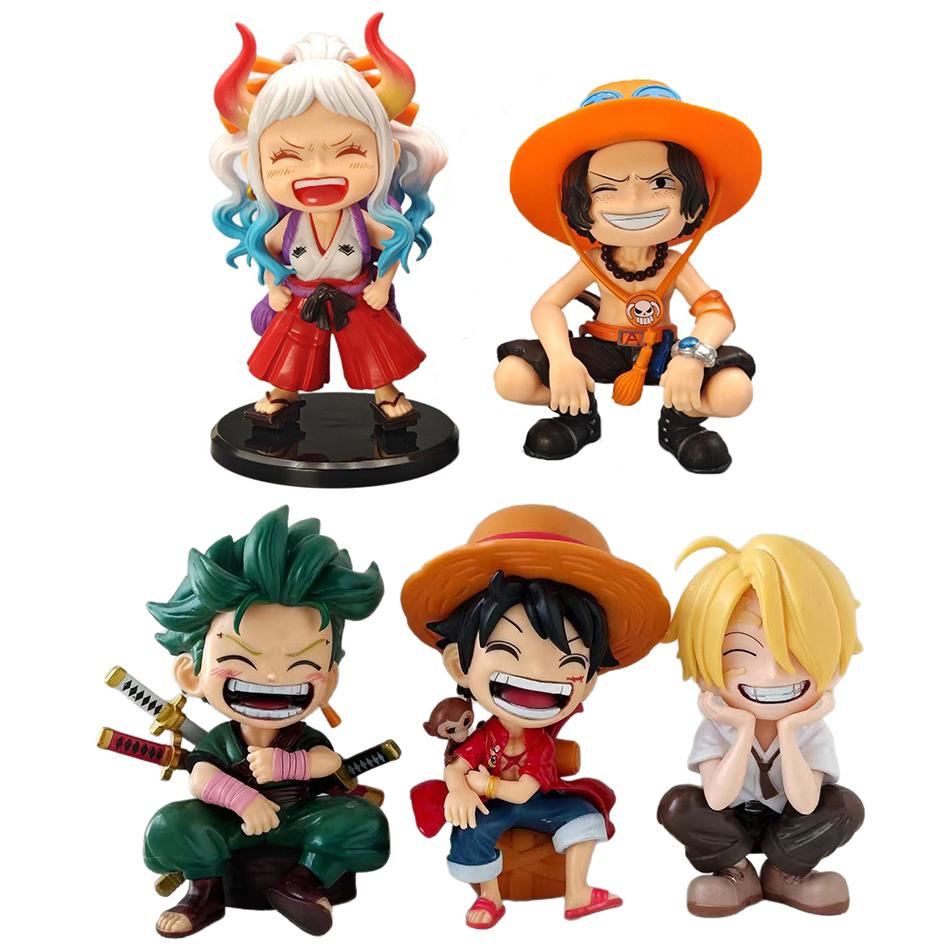 One Piece Anime Figure Sitting Laughing Luffy Action Figure Kawaii Sanji Zoro Ace Yamato Figurine Collection Toy Doll Gift Model