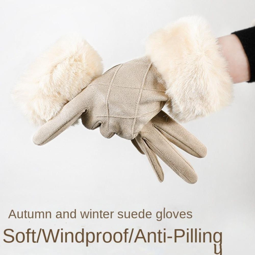 Suede Winter Fleece-lined Gloves Plush Women Cycling Mittens Sweet  Gloves  Outdoor