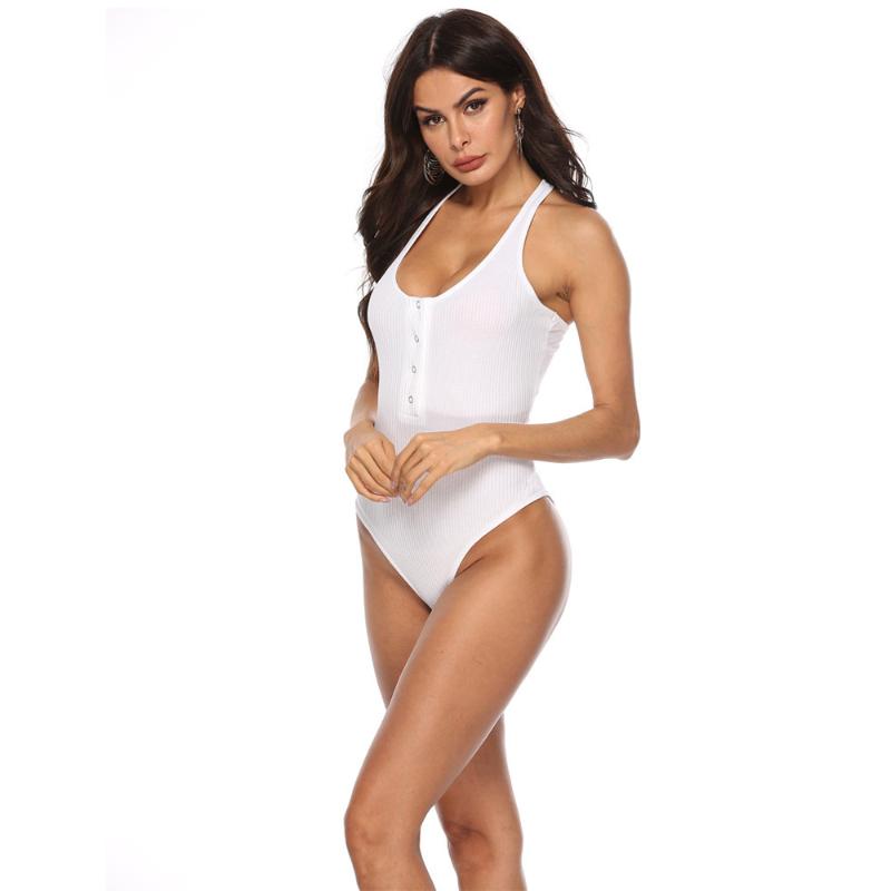 

Универсальный утягивающий комбинезон на бретельках в европейском и американском стиле в рубчик на пуговицах M белый