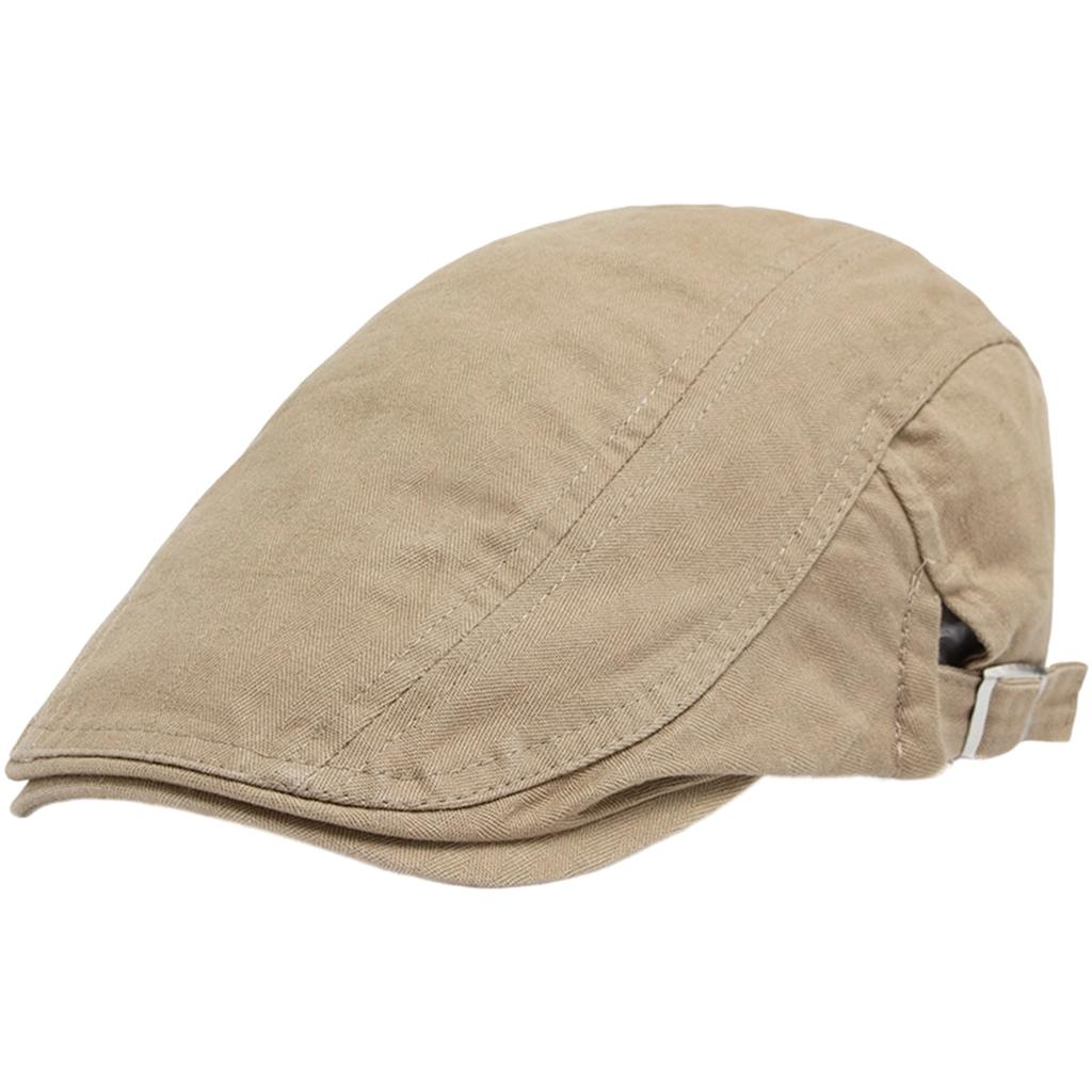 Men's Casual Cotton Beret Hat Classic British Style Retro Solid Color Sunshade Flat Cap Adjustable Size Duckbill Ivy Cap
