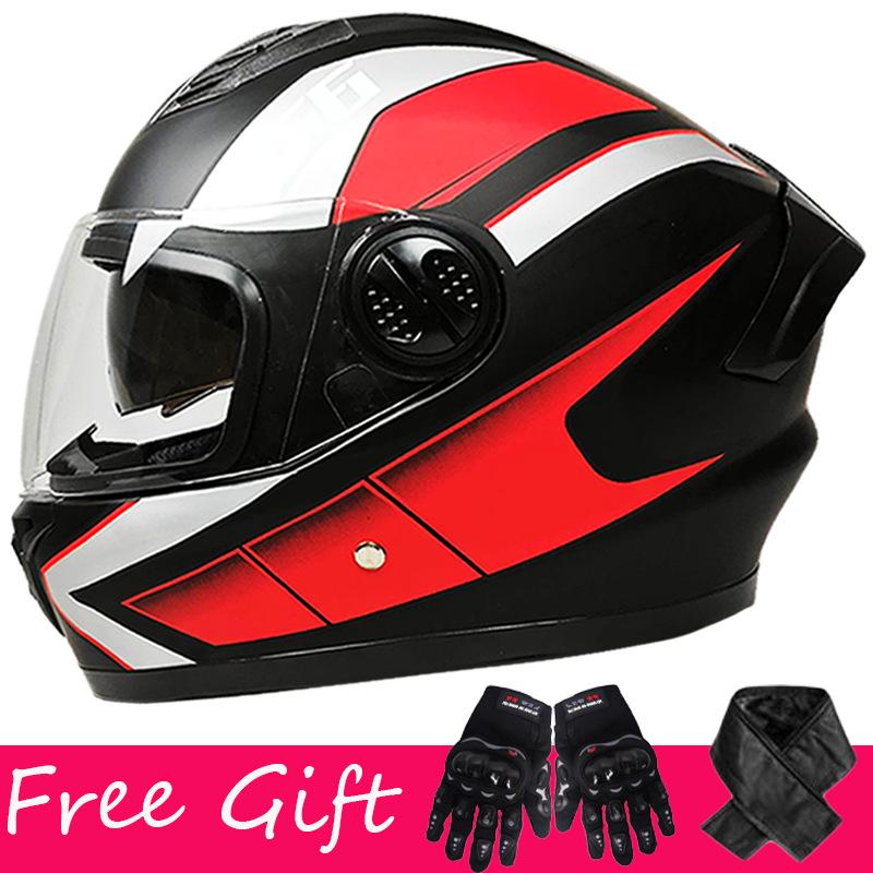 Gloves + Scarf, Double Lens Full-coverage Helmet for Men and Women Riding Four-season Safety Helmet