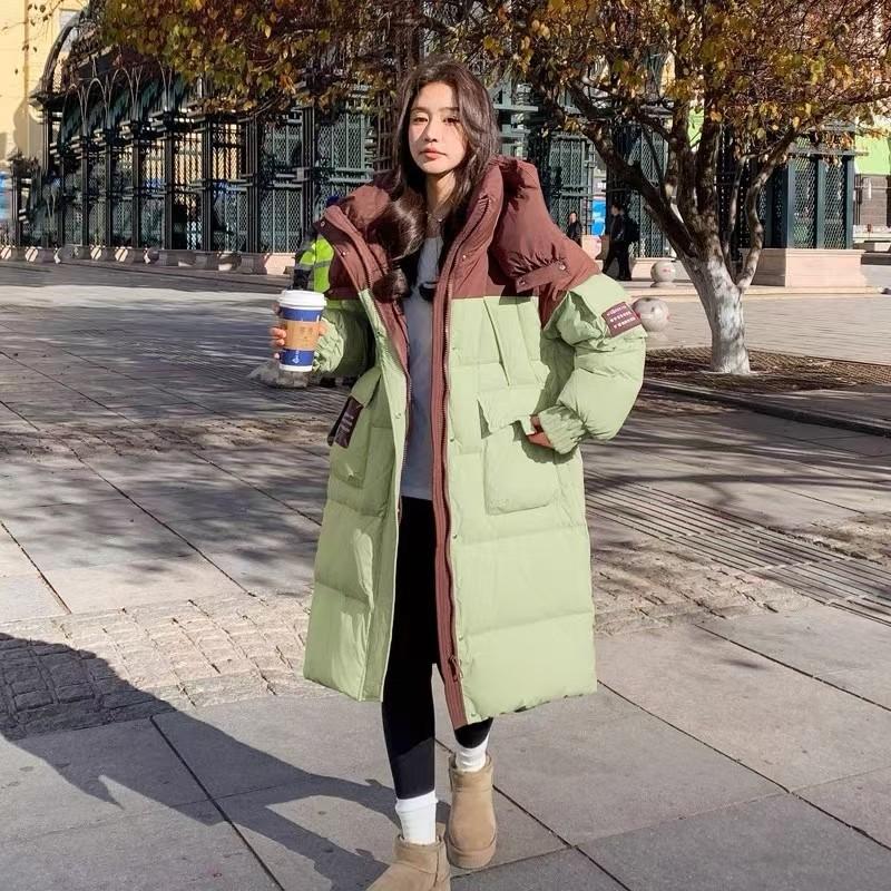 Splicing contrasting color puffs long short down jackets women's winter new lazy white duck down bread clothes