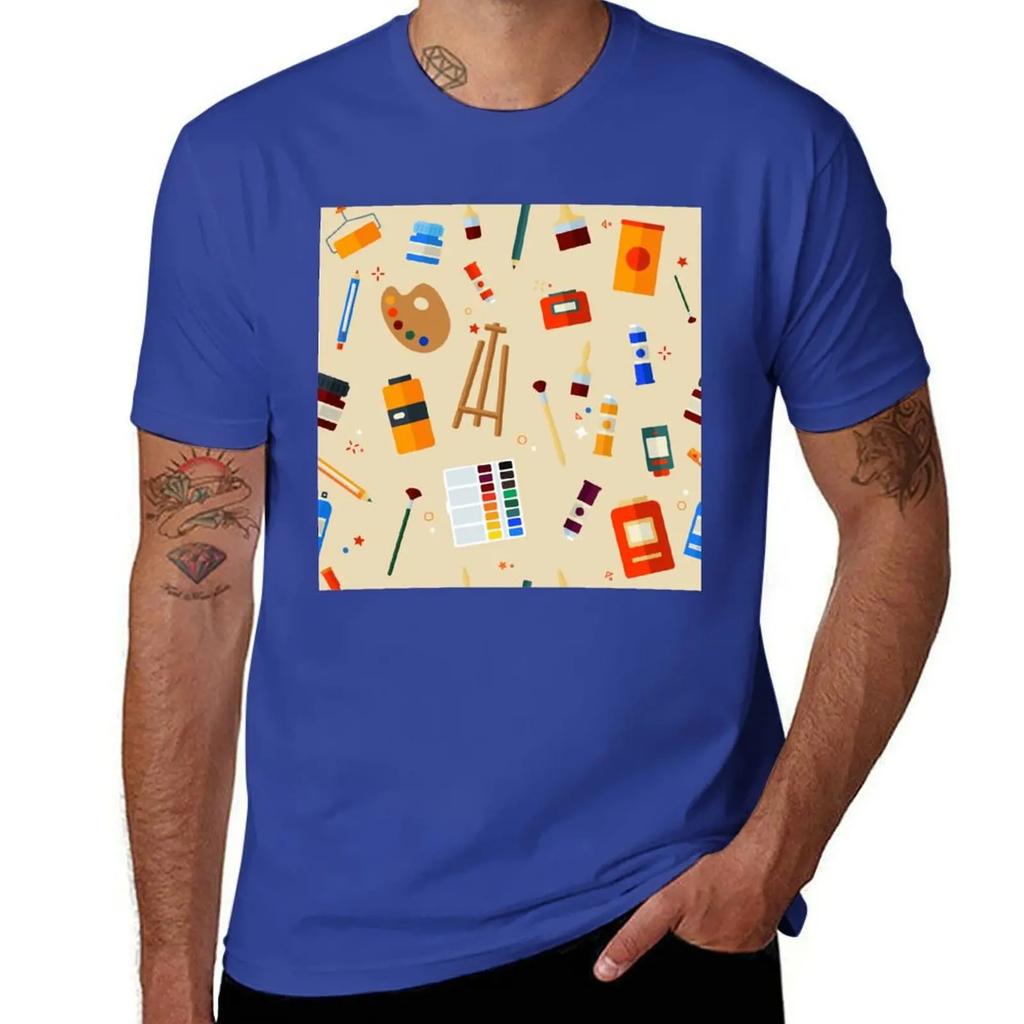 Tools and Materials for Creativity and Painting Seamless Pattern TShirt Cotton Graphic Tees Anime T Shirts for Men Cotton