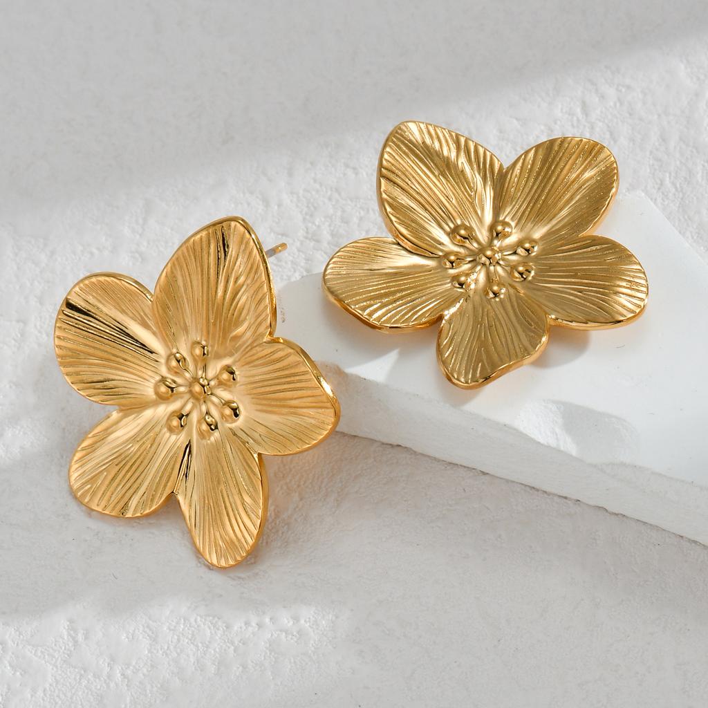 Atoztide Exaggerate Trendy Flower Heart Earrings for Women Girl Stainless Steel Gold Color Irregular Earrings Jewelry Gift