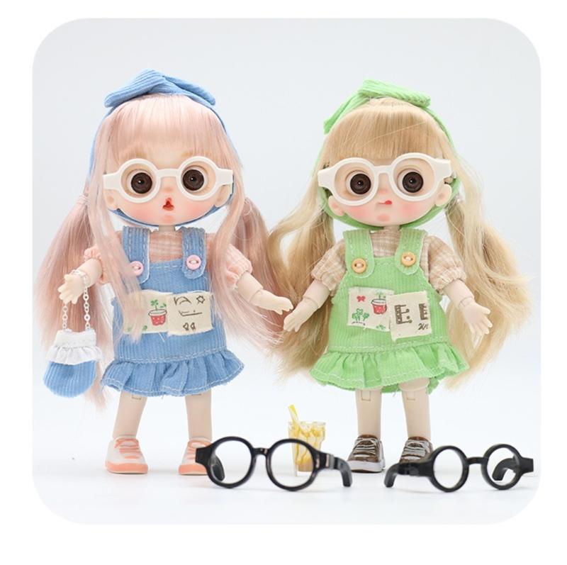 5Pieces Black Frame Glasses Mini Doll Accessory Doll Photo Props Round Square Frame Glasses Miniatures Doll House Props
