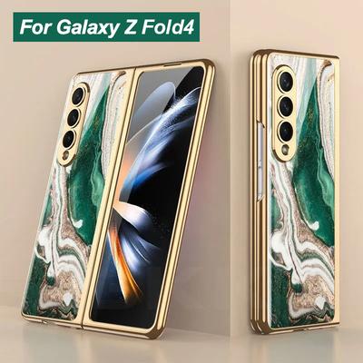Luxusní pozlacený rámeček Pouzdro Pro Samsung Galaxy Z Fold 4 5G Malovaný vzor Tvrzené sklo Pevný kryt Pro Galaxy Z Fold5 4 3 Pouzdro