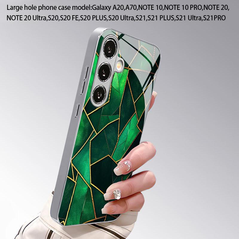 Green Gold Crack Pattern 2D Phone Case for Samsung S26 S25 S24 S23 S22 S21 S20 A56 A36 A16 Electroplated Glass Protective Cover