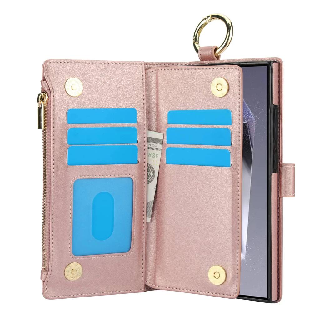 for Samsung Galaxy S24/S23/S22/S21 Ultra Note 20 Ultra Wallet case with Zipper Credit Card Holder RFID Blocking,Flip Folio Cover