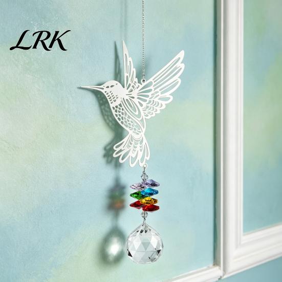 Faux Crystal Suncatcher Hanging Metal Hummingbird Suncatcher, Prisms Window Colorful Light Prism Decor Rainbow Maker Ornament for Garden, Home