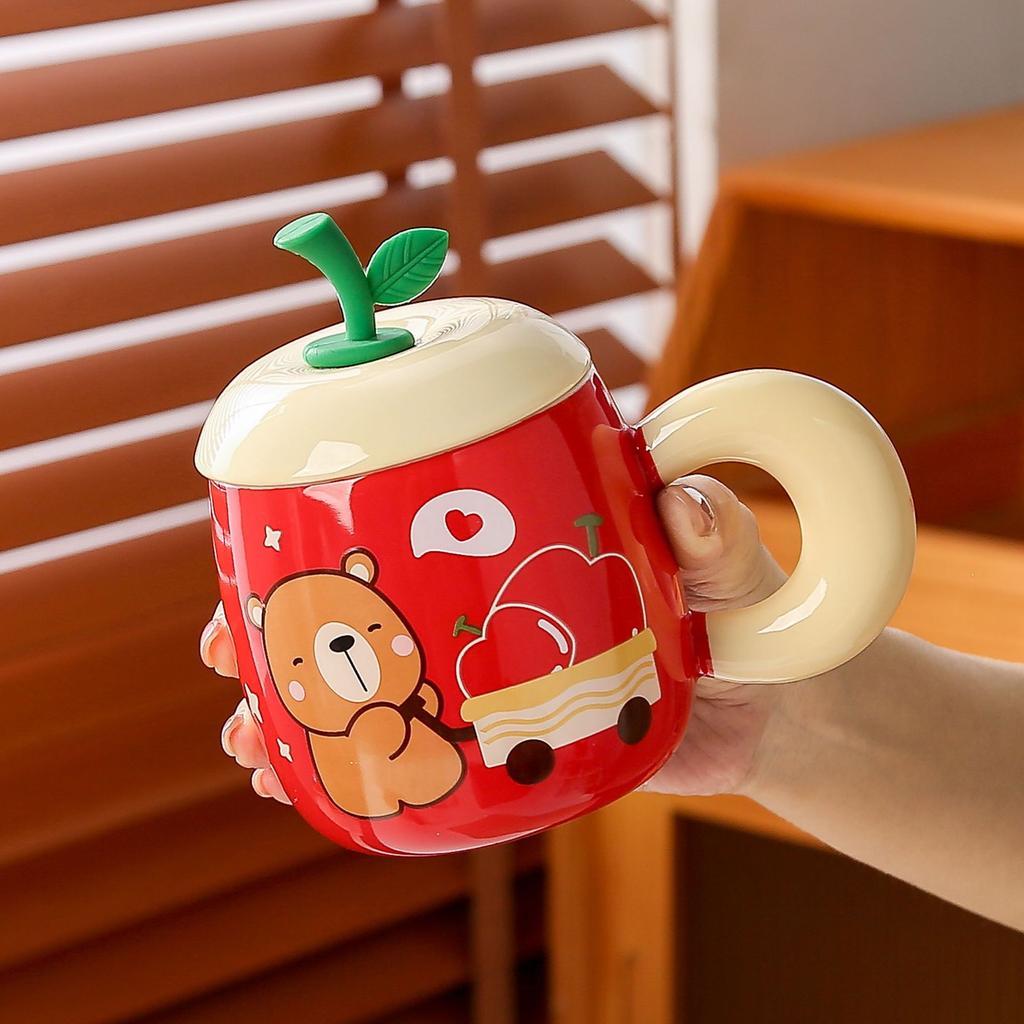 Muse water cup girl birthday gift souvenir ceramic cup cute apple mug with lid gift box