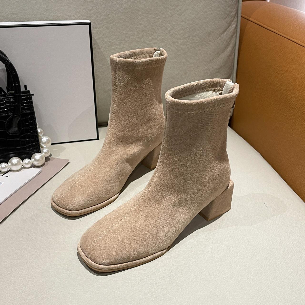 

Короткие замшевые сапоги с квадратным носком, женские, осенне-зимние, эластичные, с толстым каблуком, на молнии сзади, ботильоны, модные, серые, черные, Botas De Mujer 39 хаки