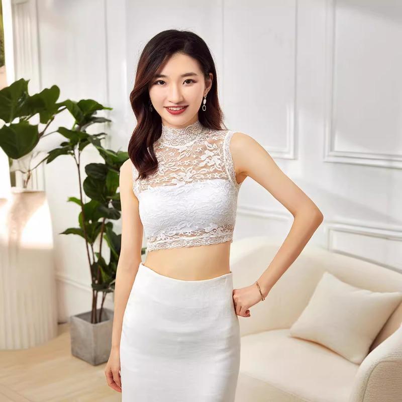 New Lace Fake Collar Base Shirt Temperament Is Versatile, Black and White Pullover Cut-out Lace Top