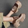 Johnature Thick Soled Heightening Pumps Genuine Leather Lace-up Versatile Retro Women's Platform Shoes