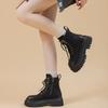 Women Fashion Leather Ankle Boots Autumn Winter Woman Hiking Thick Heels Platform Shoes Motorcycle Boots British Work  Boots