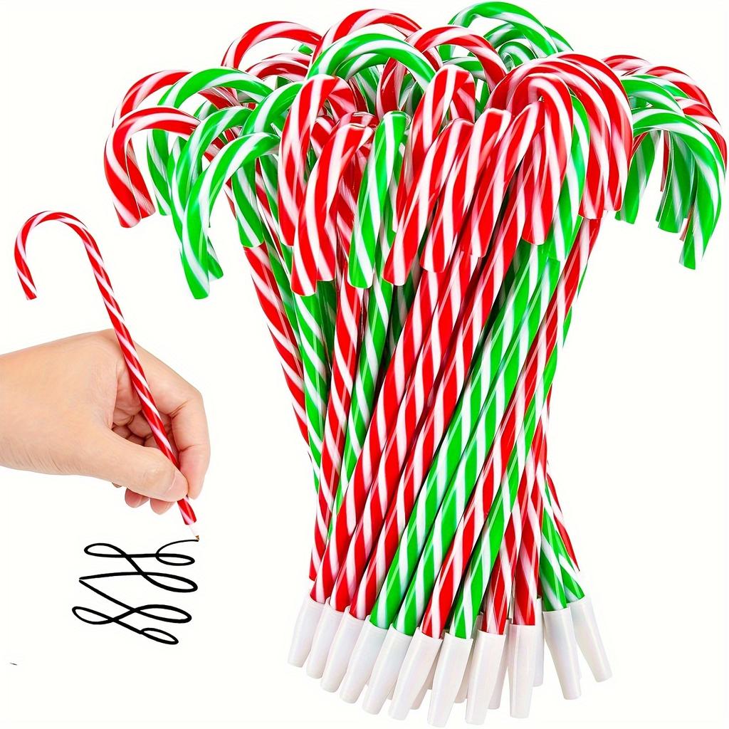 10/20pcs candy cane ballpoint pens,holiday snowman and umbrella design,plastic twist cap,medium point,perfect for holiday gifts