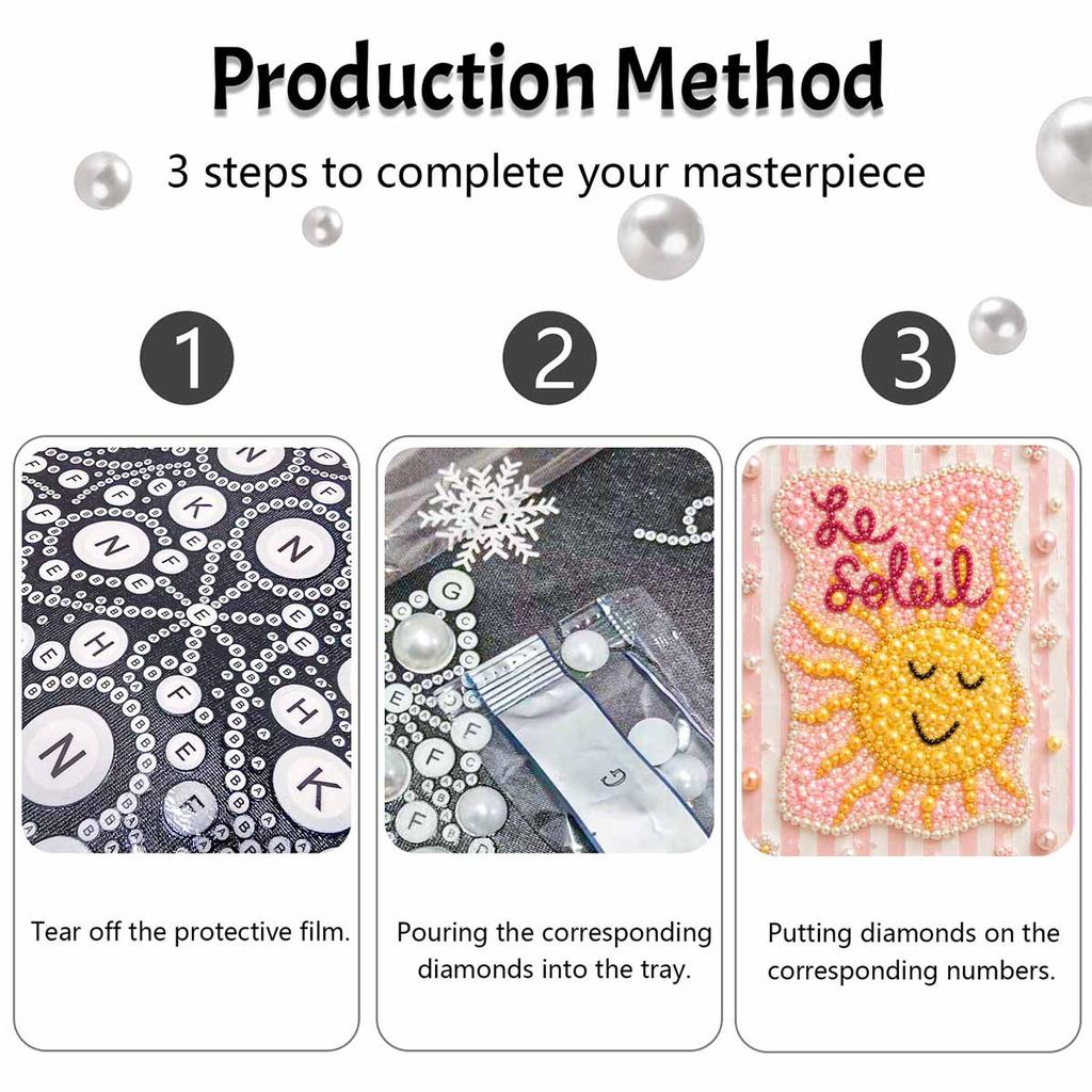 Unique 5D Framed Pearl Painting Kit with Cute Sun Le Soleil Pattern Sparkling Bead Art Canvas DIY Handmade Craft for Living Room Decor