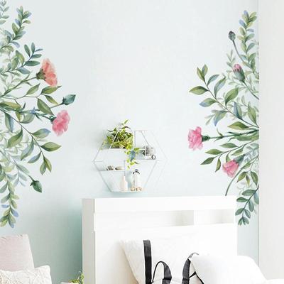Green Leaf Safflower Wall Sticker Bedroom Living Room Decorations Home Mural Cupboard Diagonal Stickers Combination Wallpaper