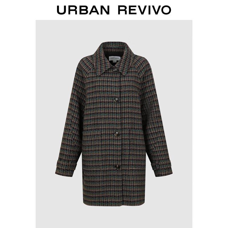 

UR Women s 2025 Winter Color-block Plaid Lapel Pocket Coat L