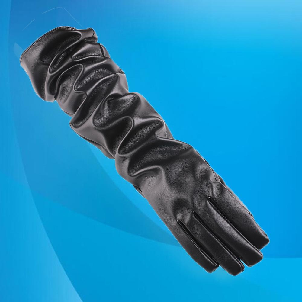 Women's Performance Long Leather Gloves with Extended Warm and Velvet Wedding Dress with Fashionable PU Leather Gloves