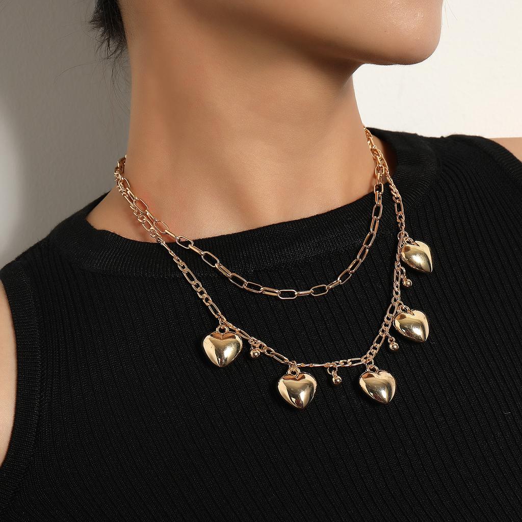 Europe, America, Exaggerated Ethnic Style Three-dimensional Peach Heart Pendant Necklace, Retro Hip-hop Trend Bell Necklace