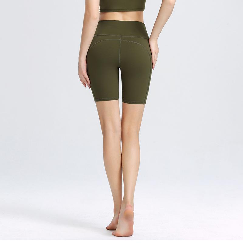New Yoga Shorts Female High-waisted Hip-lifting Sports Shorts Elastic Tight Pockets Running Fitness Four Pants