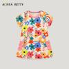 European Floral Girls' Summer Dress - Short-Sleeved Princess Style, Round Neck Fashion Design.