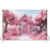 Mocsicka Valentine's Day Photo Backdrop Pink House Tree Balloons Flowers Wallpaper Decorations Wedding Backgrounds Studio Banner