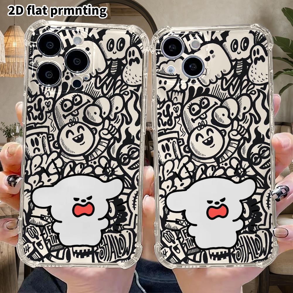 Phone Case: 2D Flat Suitable for iPhone 18 17 16 15 14 13 Pro, Transparent Four Corner Protective Case, Angry and Fluffed Up, Christmas and Halloween 