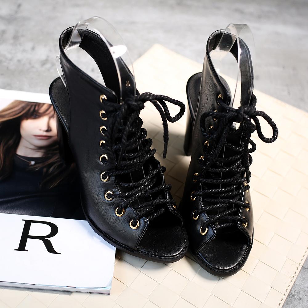 Dámské sandály na vysokém podpatku léto nové boty s tlustým podpatkem a rybí špičkou velká velikost římské sandály