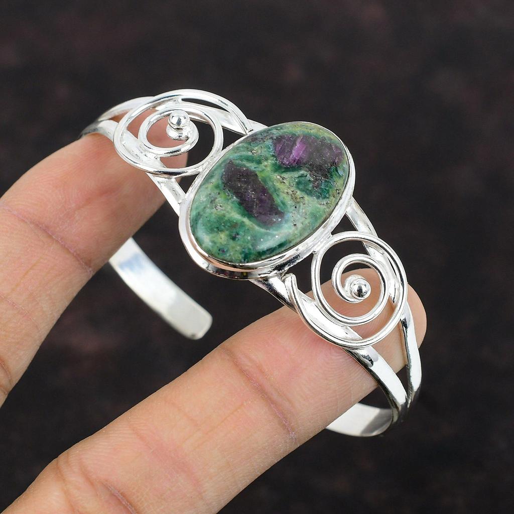 Ruby Fuchsite Cuff Bracelet 925 Sterling Silver Bangle Real Gemstone Handmade Jewelry Adjustable Cuff Bracelet Gift For Women Dainty Jewelry