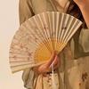 Durable Chinese Style Folding Fan Flower Pattern Decorative Bamboo Fan with Tassel Elegant Handheld Fan Photo Props
