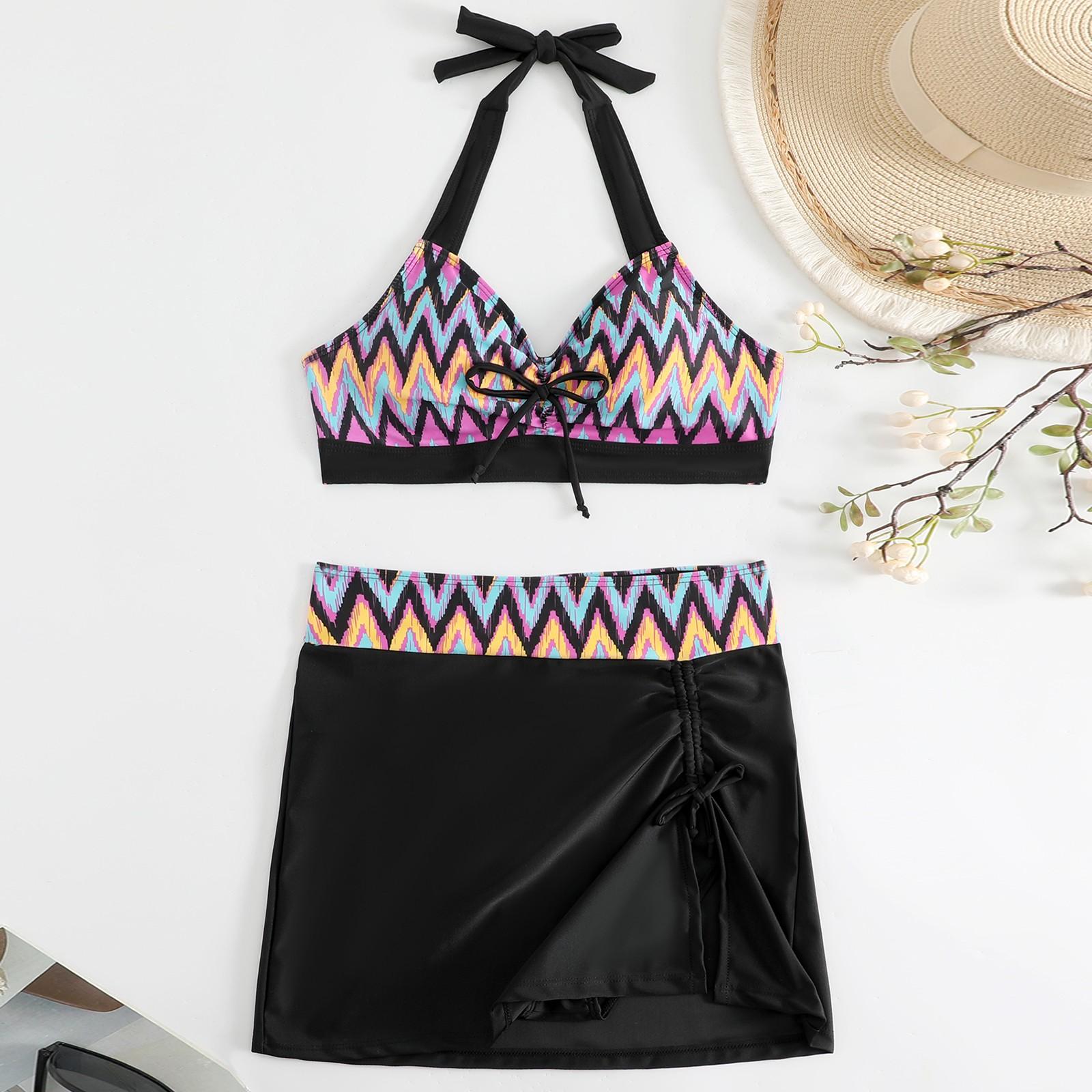 

Женский раздельный модный сексуальный купальник-бикини с принтом и подкладкой для груди без стальных скобок XXL чёрный