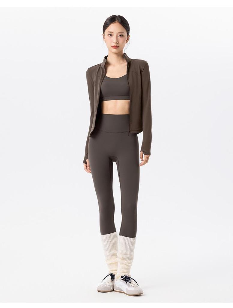 Fleece-Lined Women's Long Sleeve Yoga Jacket with Pockets - Slimming, Warm, and Ideal for Running