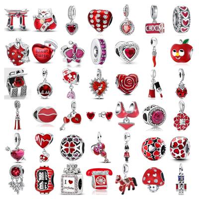 New Copper Red Color Charm Strawberry Bee Perfume Dream Catcher Apple Bead Fit Original Bracelet Jewellery Gift Red Heart