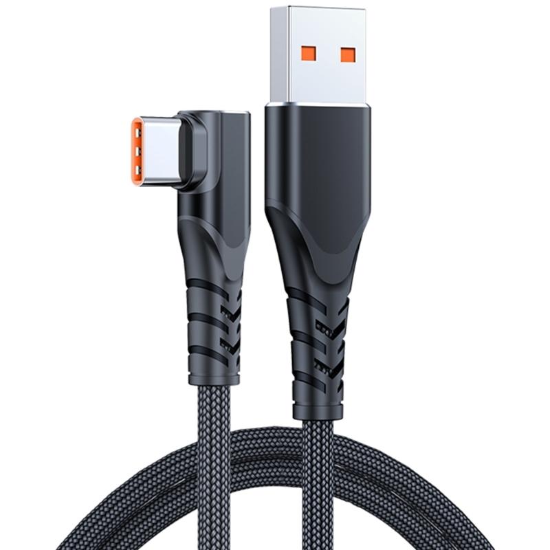 Durability Braided USB to USB C Cable for Phone 15/16 6A 66W Charging Cord Data Transmission with Right Angle Design
