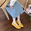 2025 spring and autumn Mori leather single shoes women's flat-bottomed retro one-word buckle round head Mary Jane casual shoes