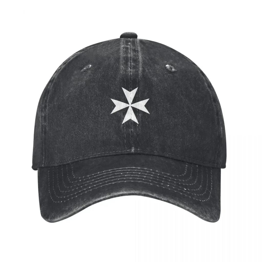 CROSS MALTA Cruz Maltesa Amalfi Cruz Maltesa Caballeros Hospitalarios BLANCO sobre NEGRO Gorra de Béisbol Sombrero de Lujo Unisex Mujeres